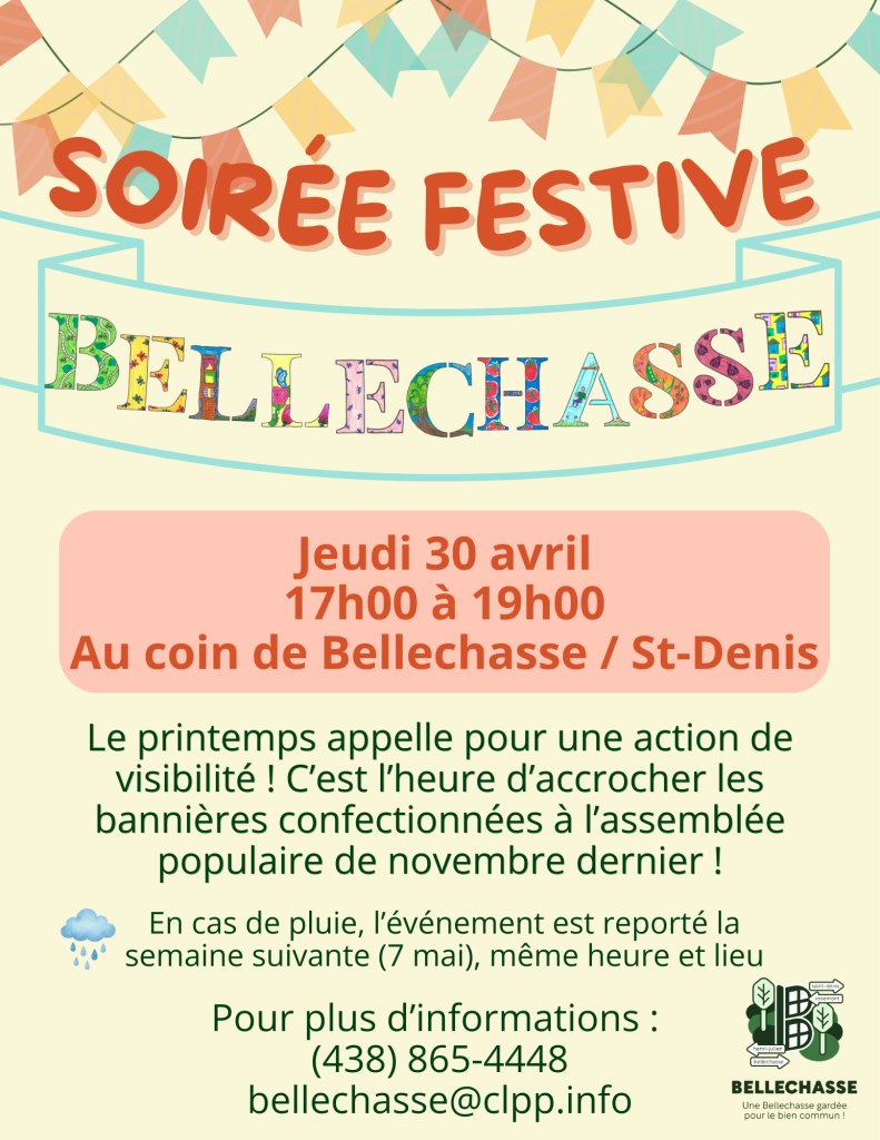 Café populaire du 30 avril de 17h00 à 19h00 au coin de Bellechasse et St-Denis